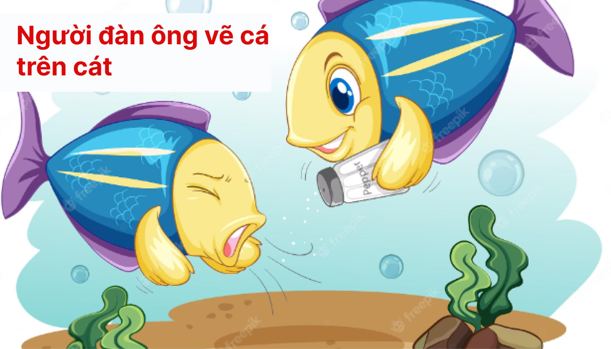 Người đàn ông vẽ cá trên cát
